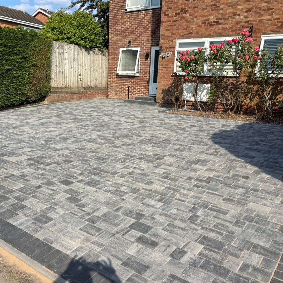 Silver grey block paving driveway