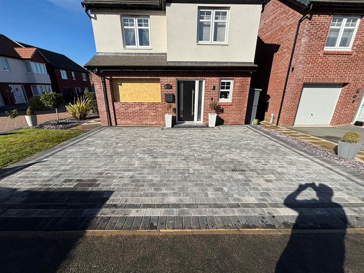 Block paved driveway and parking area at a semi-detached house